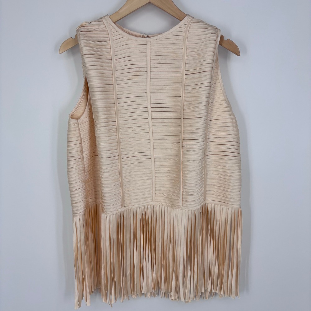 ASOS Arrange Lattice Handwoven Fringe Hem Top Women 4 Light Gold Sleeveless Top